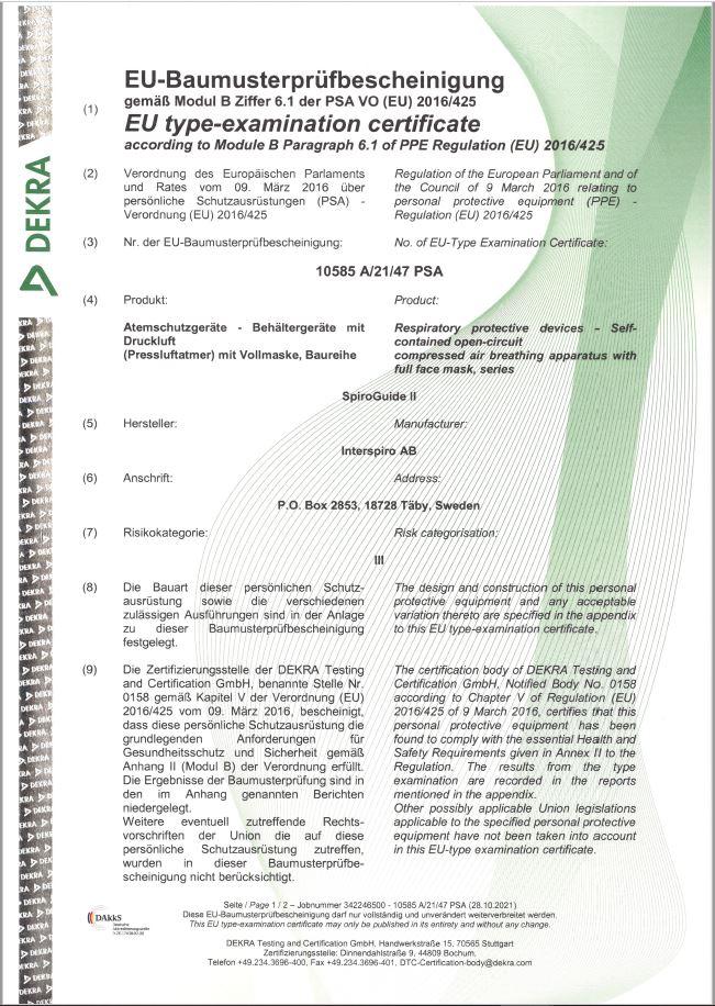 Spiroguide II CE certificate