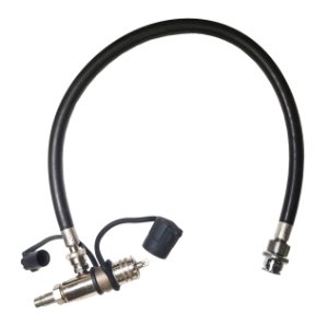 Coupling and hose for chemical suit, Interspiro connection, including non-return valve opener