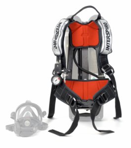 QS II-R SCBA excl. mask & BV, for cylinder pack, Rescue hose Interspiro connection on backplate